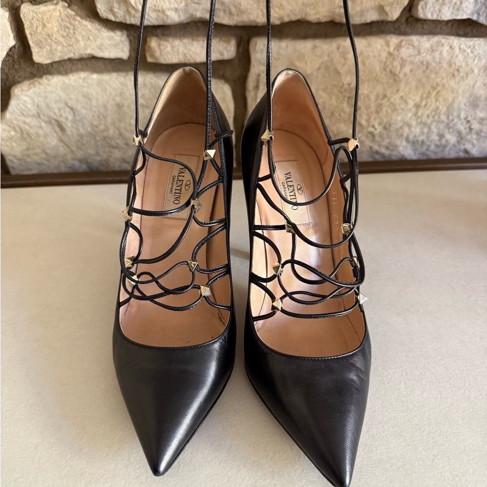 Valentino Black Leather Pointed-Toe Stiletto Pumps